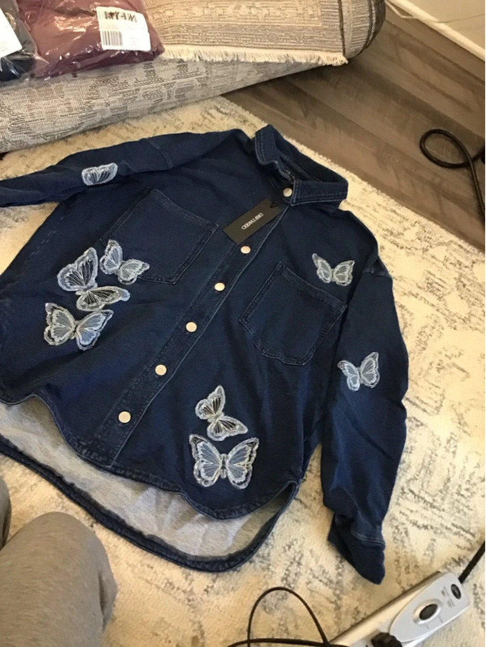 Driftwood jeans shacket, new, medium, cloud French terry, butterfly